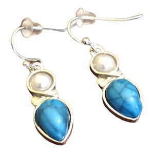 Crystal Dangle Cubic Zirconia Circle/Water Drop Earrings White/Blue Women